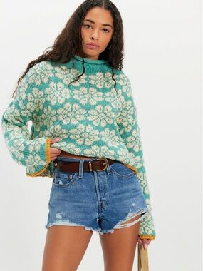 Free People Opal Rollneck Knit Patterned Sweater, S
